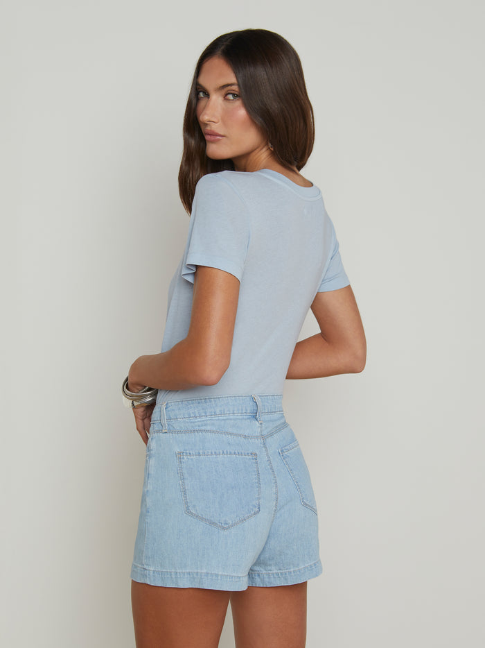 L'agence T-shirt En Coton à Col V Becca Blue Fog