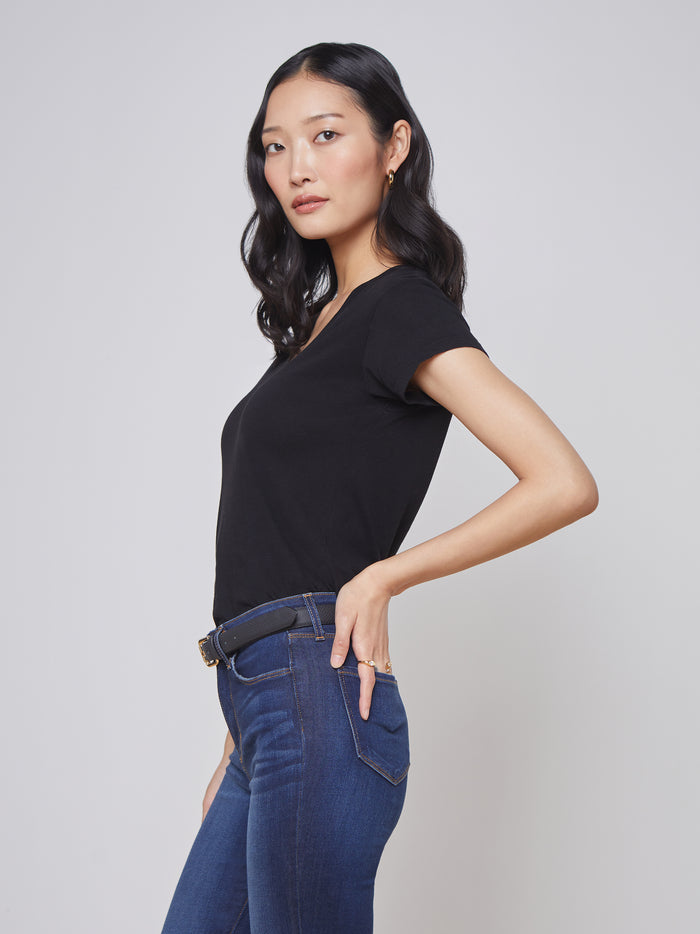 l'agence T-shirt en coton à col V Becca Noir