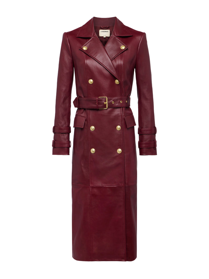 L'agence Trench-coat En Cuir Celina Black Cherry