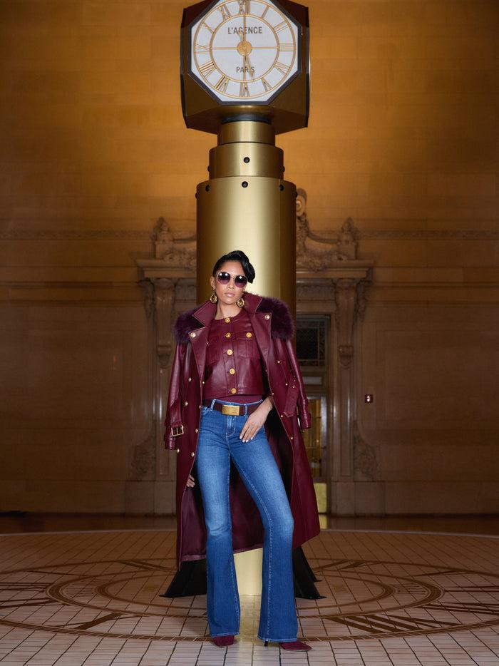 l'agence Trench-coat en cuir Celina Black Cherry