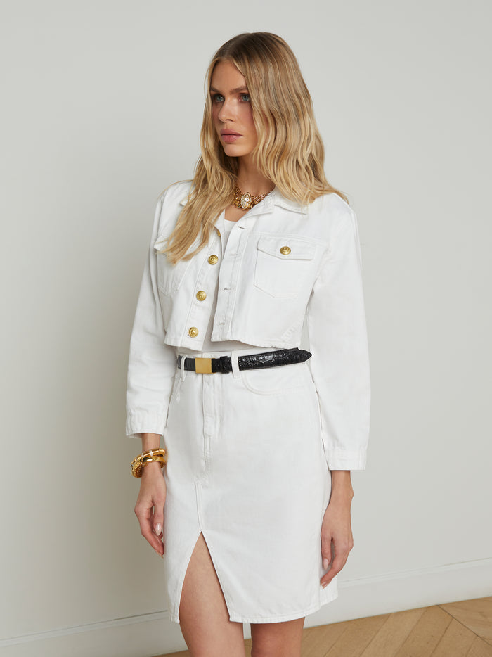 l'agence Veste courte en jean Genevie Blanc