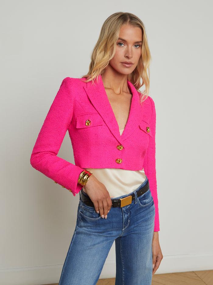 L'agence Veste Courte En Tweed Maura Pink Glo