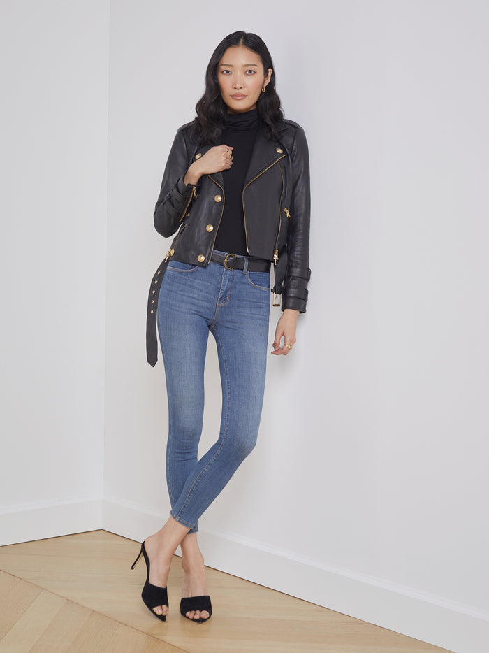 l'agence Veste en cuir à ceinture Billie Noir