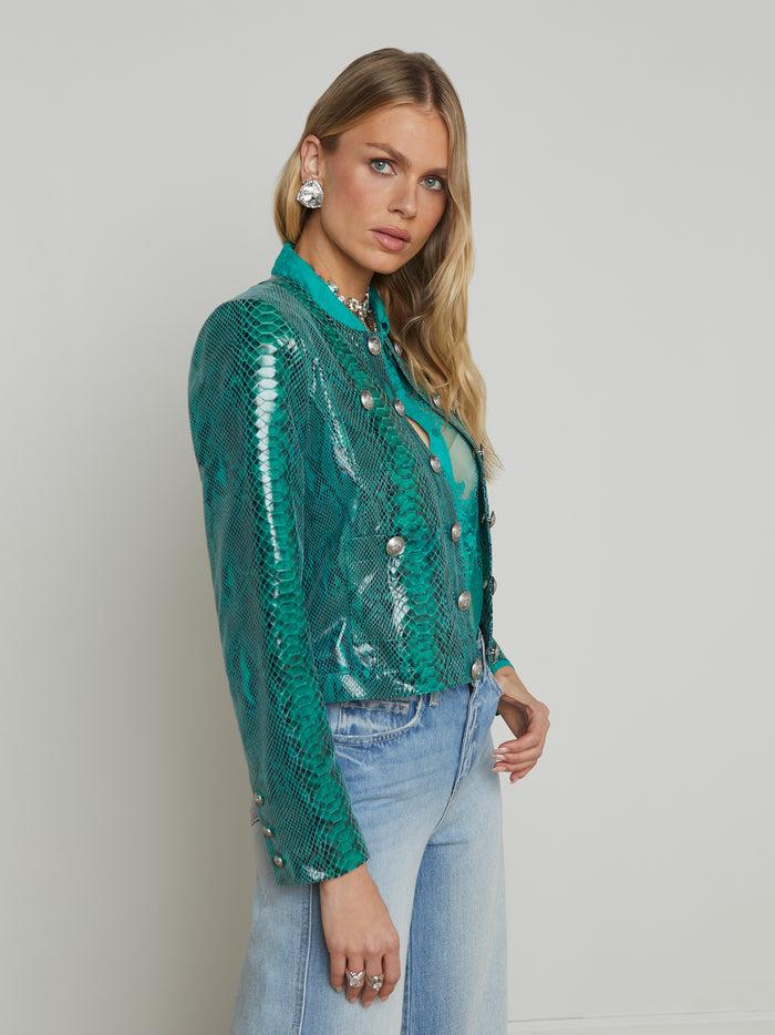 L'agence Veste En Cuir Jayde Jade Green Snake