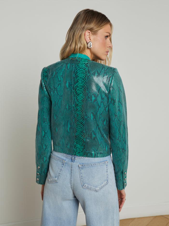 L'agence Veste En Cuir Jayde Jade Green Snake
