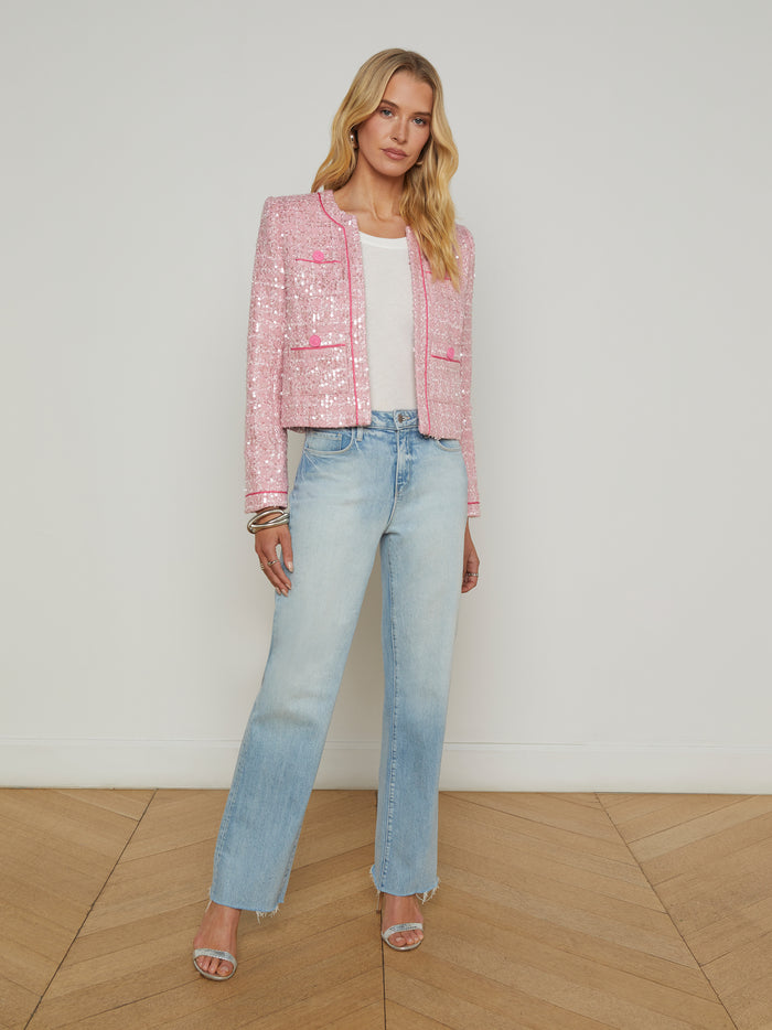 L'agence Veste En Tweed à Sequins Niko Pink Tweed