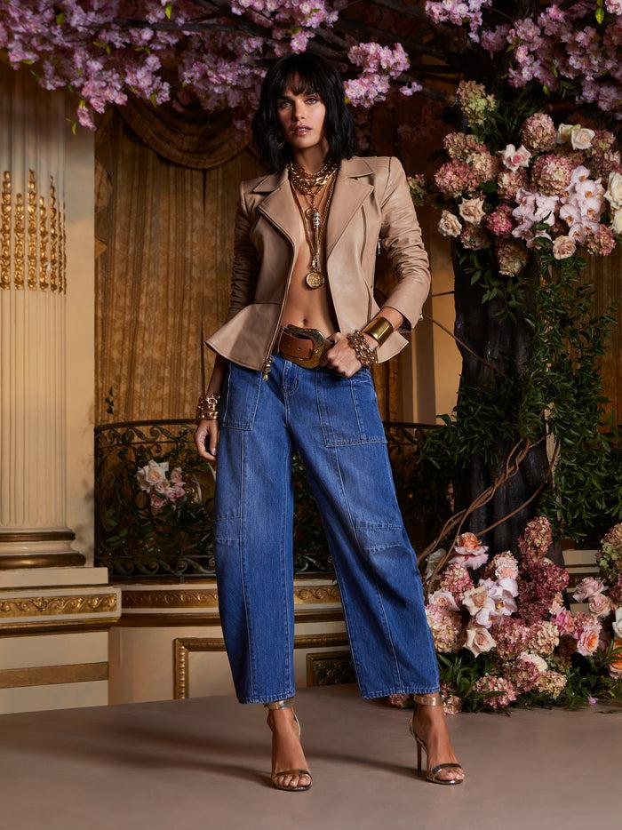 l'agence Veste péplum en cuir Lyric Cappuccino