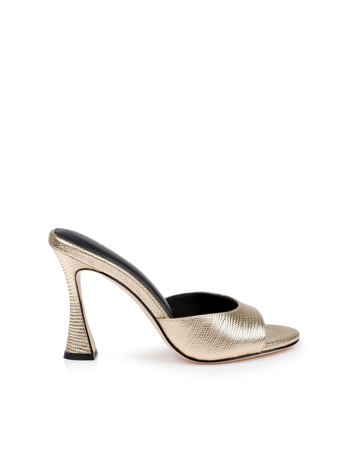L'agence Mule à Bout Ouvert En Cuir Avery Gold Lizard Leather