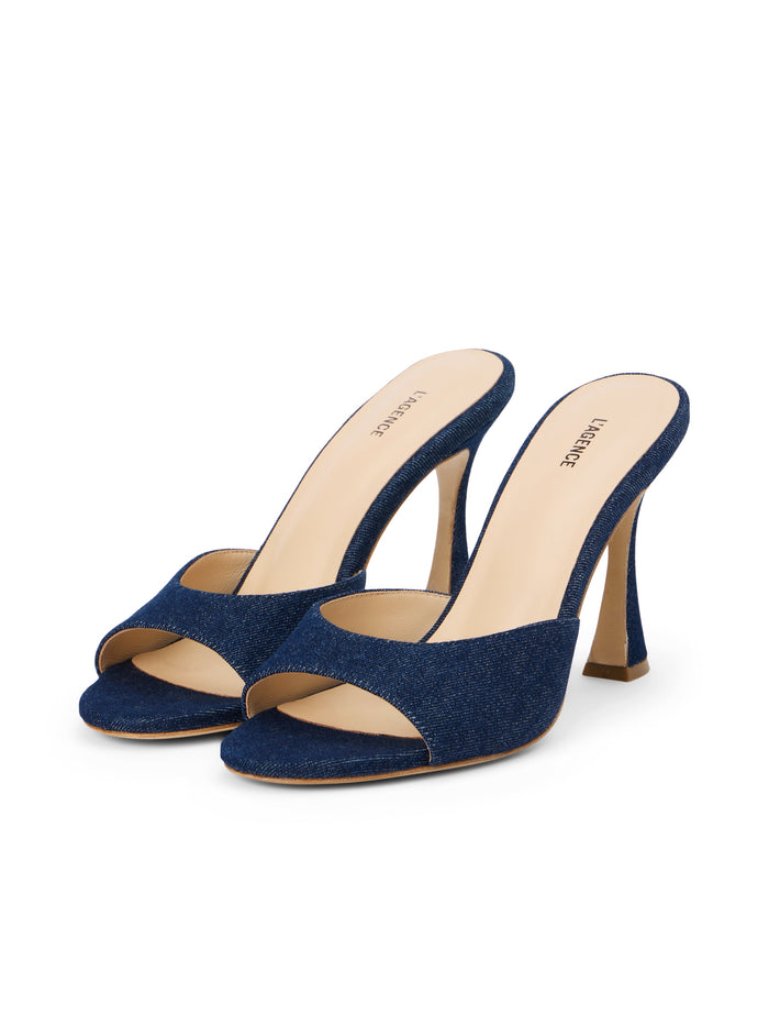 L'agence Mule à Bout Ouvert En Denim Avery Dark Blue Denim