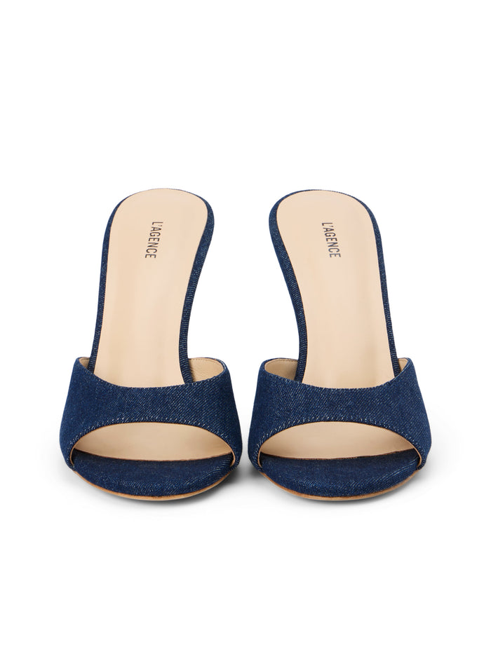 L'agence Mule à Bout Ouvert En Denim Avery Dark Blue Denim