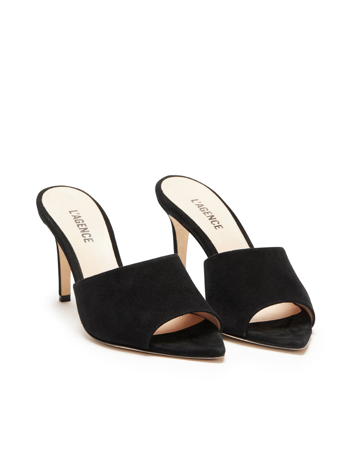 l'agence Mule en cuir suédé à bout ouvert Lolita Black Suede