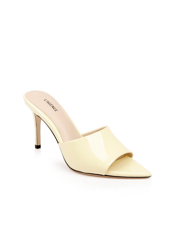 l'agence Mules Lolita en cuir à bout ouvert Pale Yellow Patent