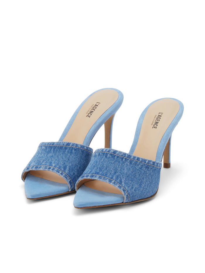 L'agence Mules Lolita En Denim à Bout Ouvert Light Blue Denim