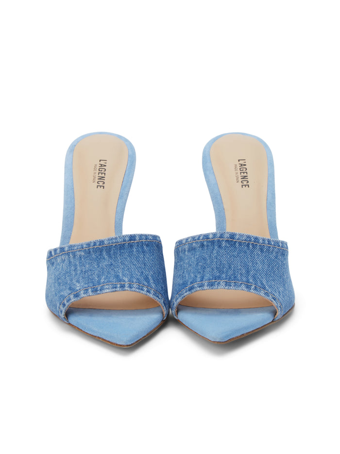 L'agence Mules Lolita En Denim à Bout Ouvert Light Blue Denim