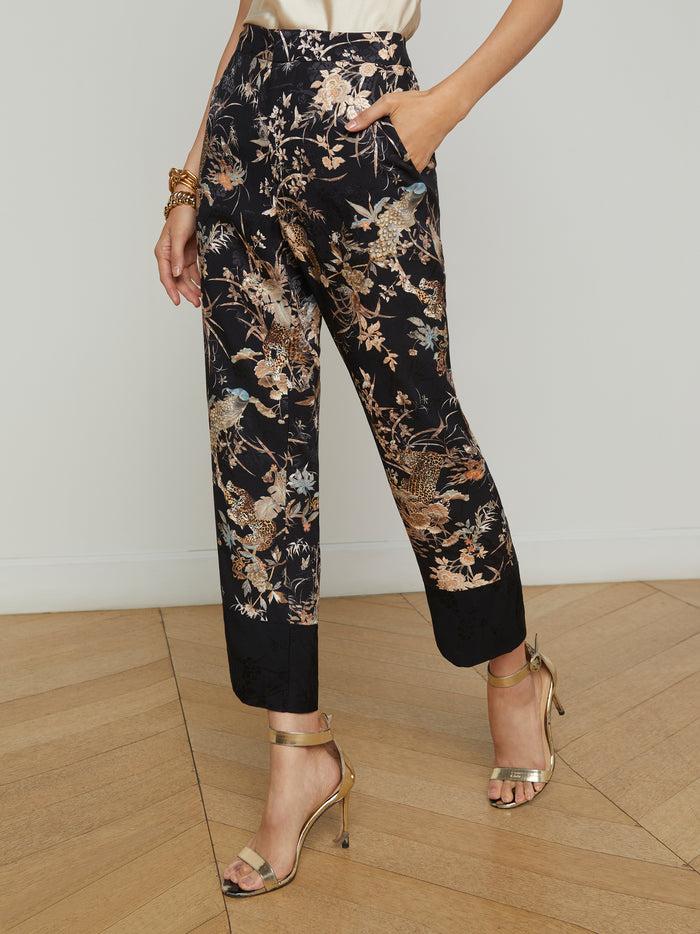 L'agence Pantalon 7/8 Carmina Black Multi Tapestry Jungle Print