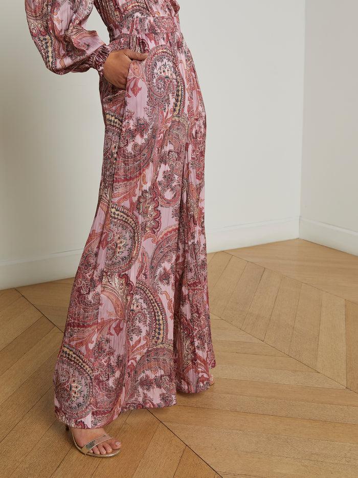 L'agence Pantalon Ample En Satin Lillian Mauve Multi French Paisley