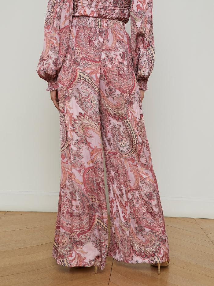 L'agence Pantalon Ample En Satin Lillian Mauve Multi French Paisley