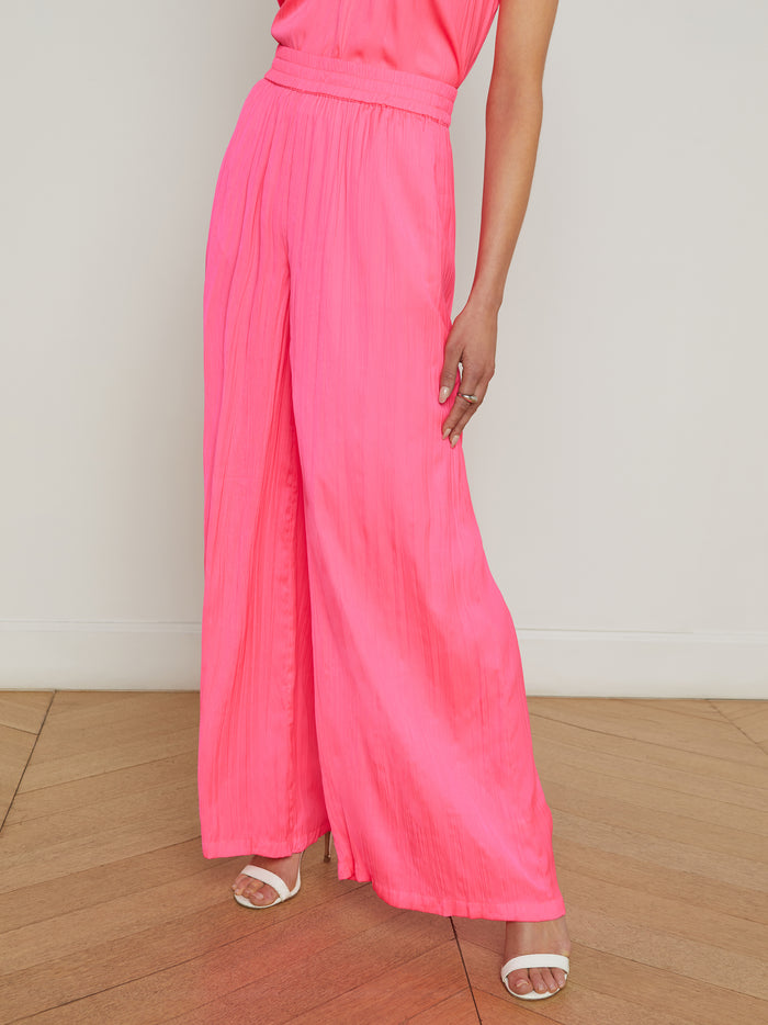 L'agence Pantalon Ample En Satin Lillian Shocking Pink