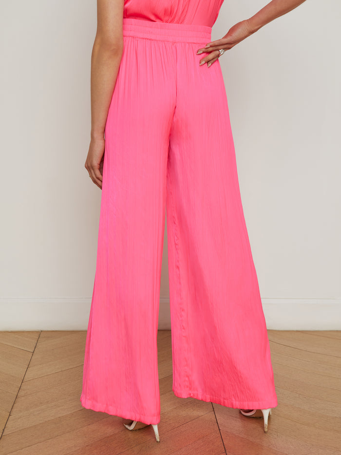 L'agence Pantalon Ample En Satin Lillian Shocking Pink
