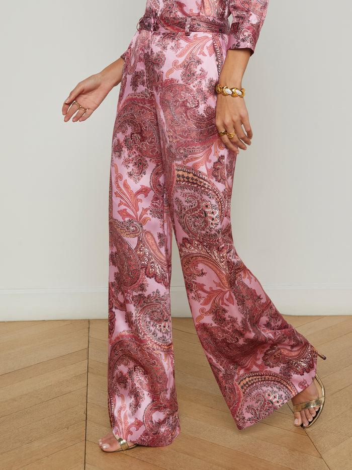 L'agence Pantalon Ample En Soie Pilar Mauve Multi French Paisley