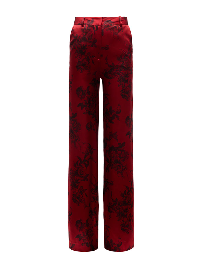 L'agence Pantalon Ample Pilar Burgundy Painterly Floral
