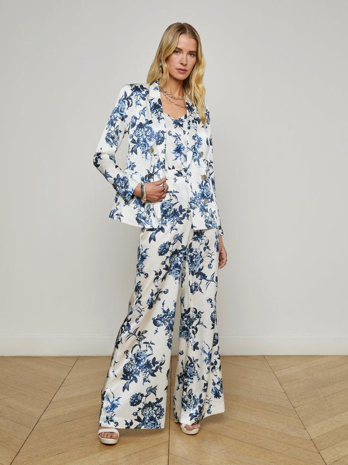 L'agence Pantalon Ample Pilar White/Blue Painterly Floral