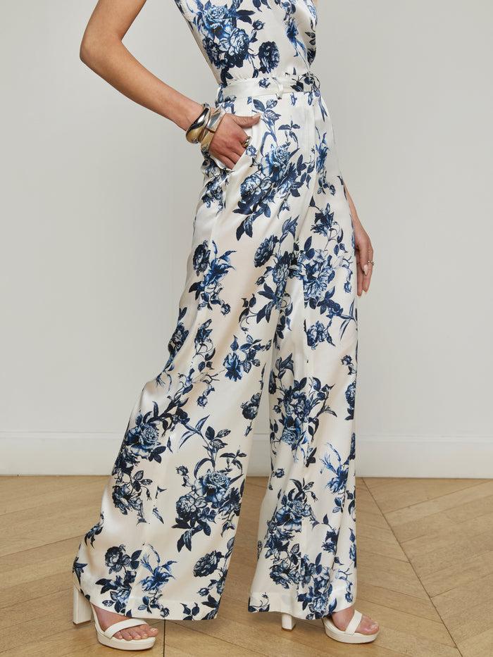 l'agence Pantalon ample Pilar White/Blue Painterly Floral
