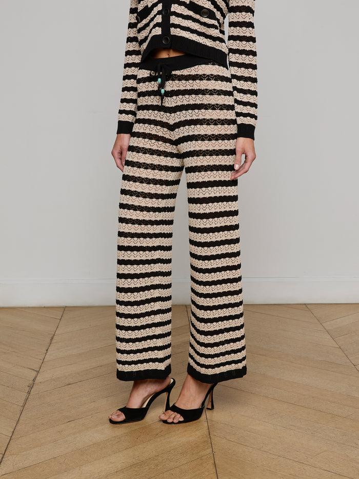 L'agence Pantalon En Tricot Pointelle Gaelle Black/Natural Stripe