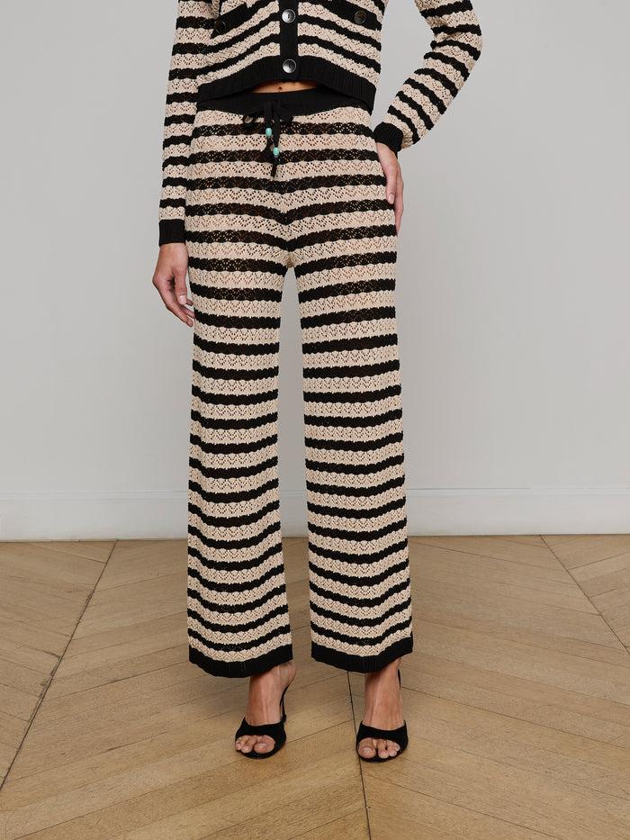 l'agence Pantalon en tricot pointelle Gaelle Black/Natural Stripe