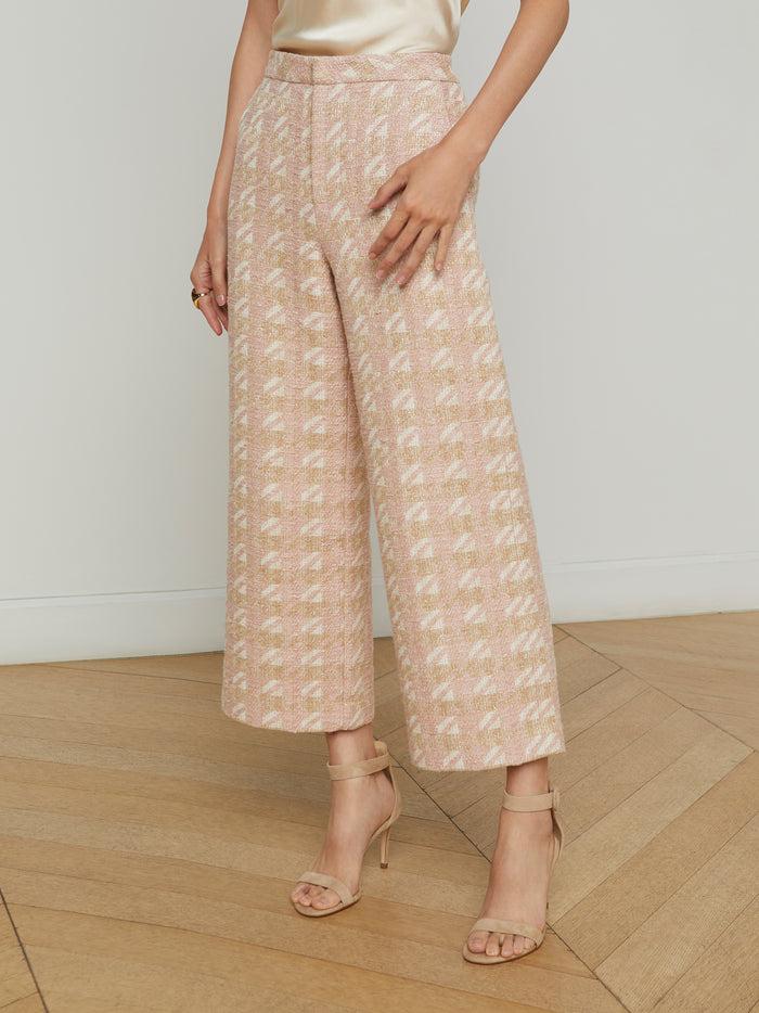 L'agence Pantalon En Tweed 7/8 Lula Ecru/Pink/Gold Houndstooth