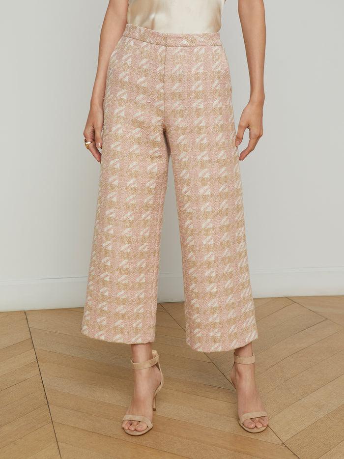 l'agence Pantalon en tweed 7/8 Lula Ecru/Pink/Gold Houndstooth