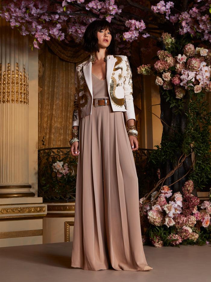 L'agence Pantalon Large En Tissu Plissé Nova Cappuccino