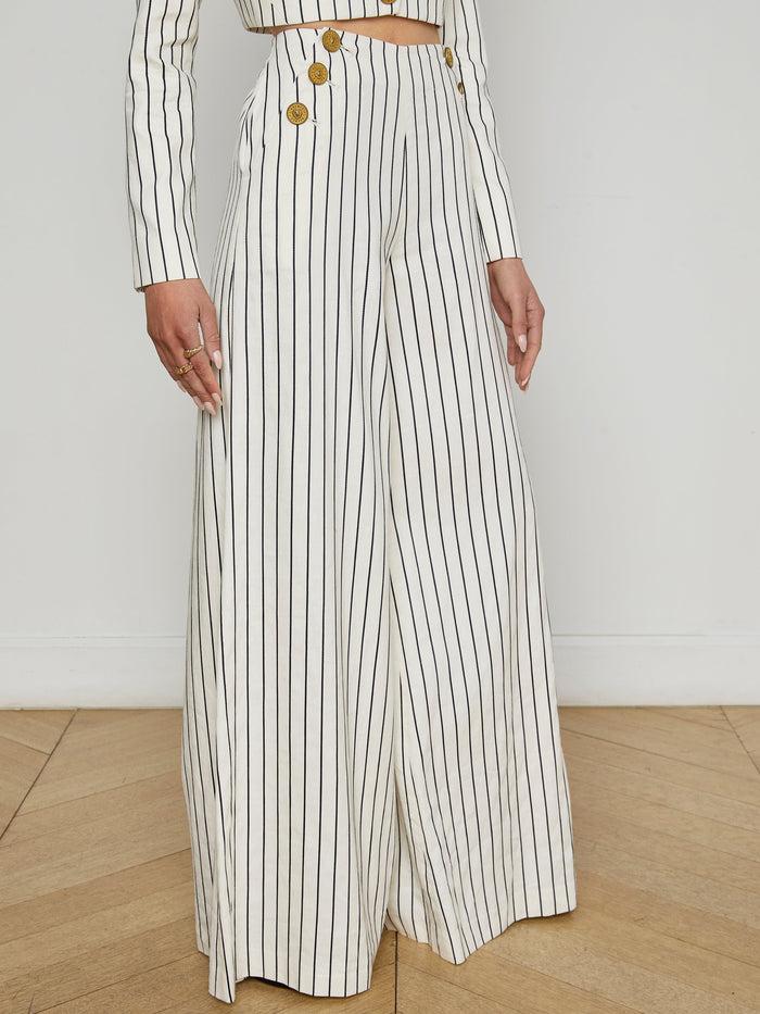 L'agence Pantalon Large Kingston Vintage White/Black Pinstripe