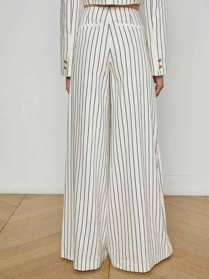 L'agence Pantalon Large Kingston Vintage White/Black Pinstripe