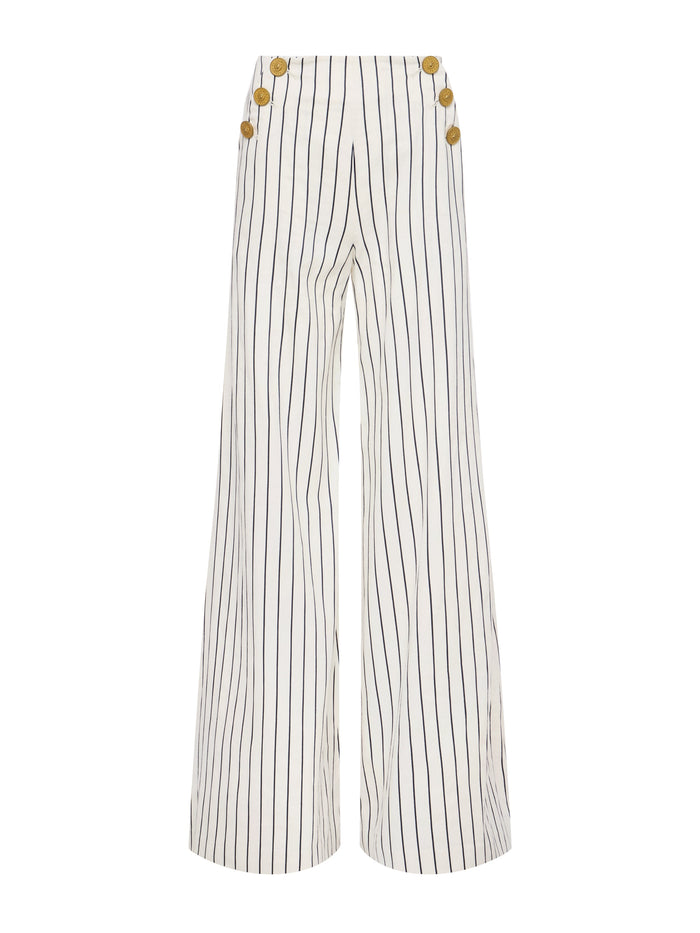 L'agence Pantalon Large Kingston Vintage White/Black Pinstripe