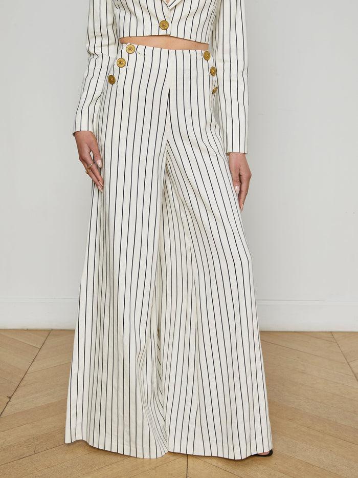 l'agence Pantalon large Kingston Vintage White/Black Pinstripe