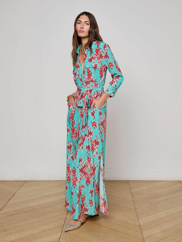L'agence Robe Chemise Cameron Pool Blue Multi Ganado Print