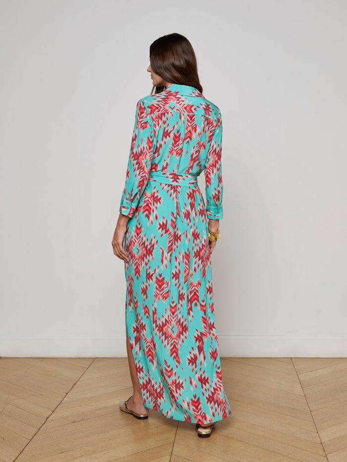 L'agence Robe Chemise Cameron Pool Blue Multi Ganado Print