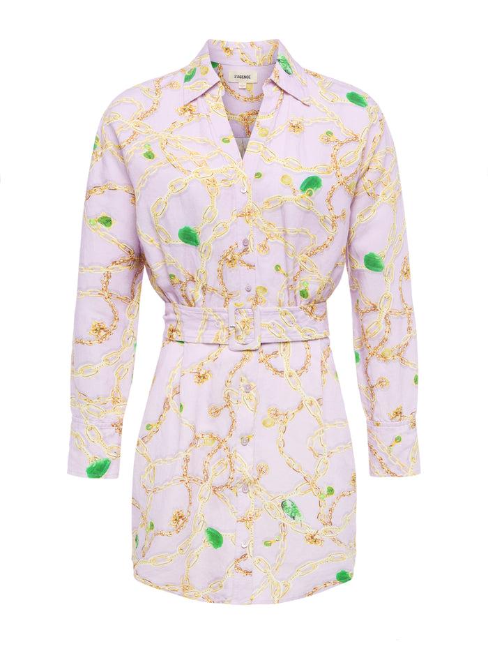 L'agence Robe Chemise En Lin Mélangé Demie Pale Orchid Multi Jade Chain