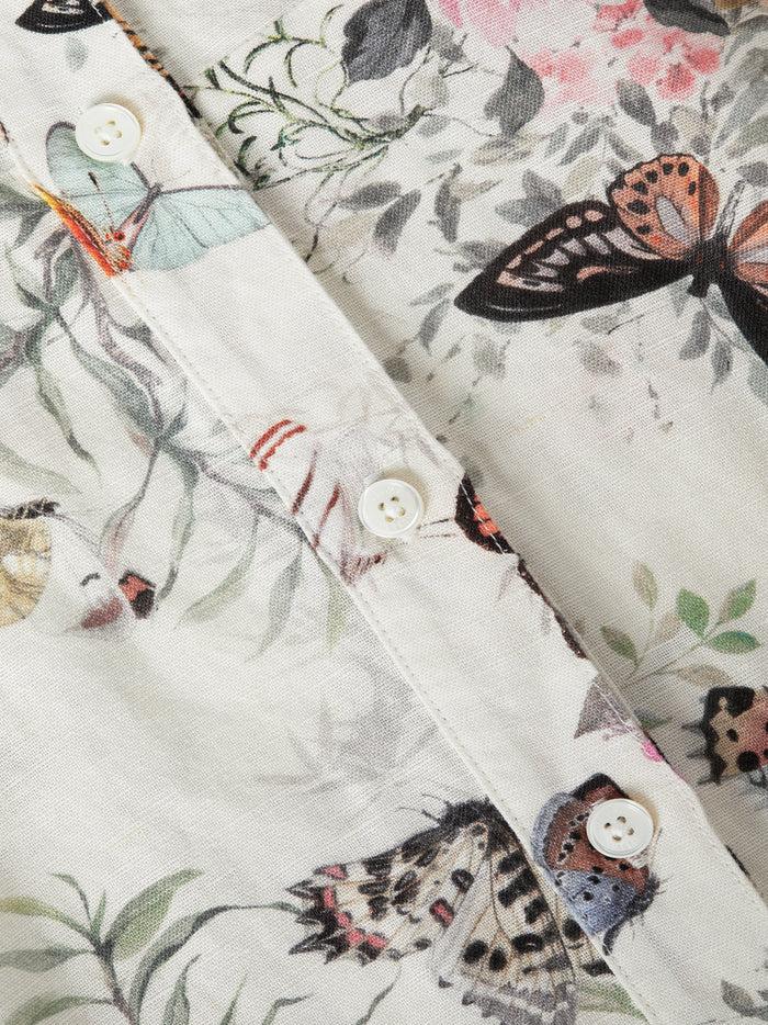 L'agence Robe Chemise En Lin Mélangé Demie Vintage White Multi Charonda Butterfly