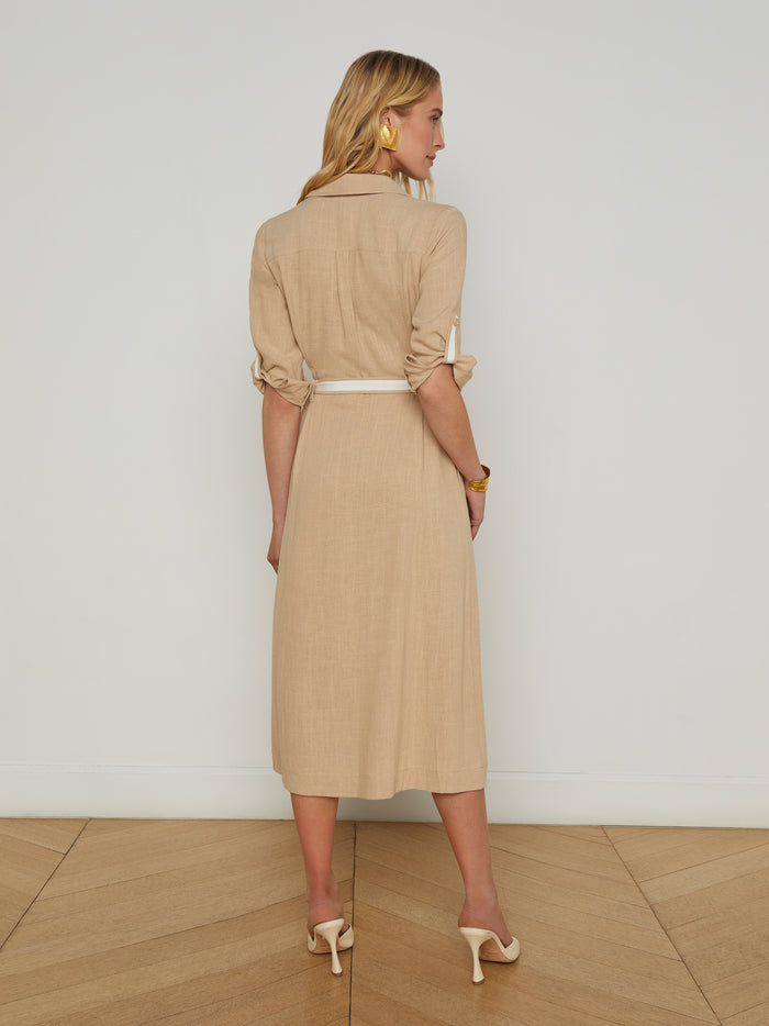 L'agence Robe Chemise En Lin Mélangé Malika Almond/Ivory