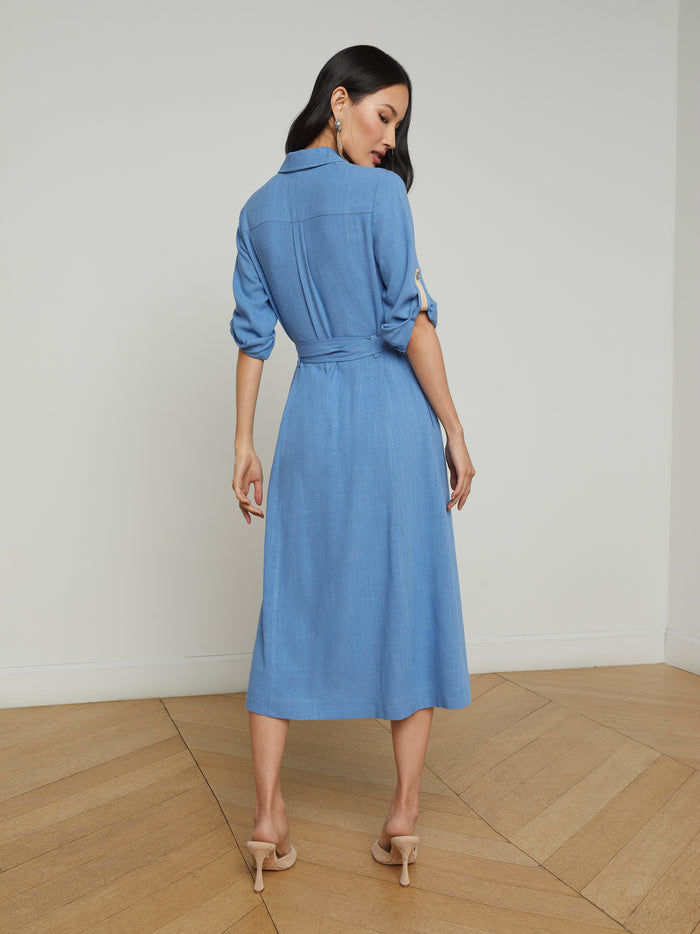 L'agence Robe Chemise En Lin Mélangé Malika Harbor Blue/Pebble