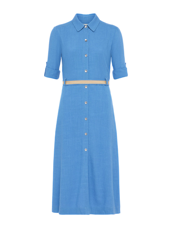 L'agence Robe Chemise En Lin Mélangé Malika Harbor Blue/Pebble
