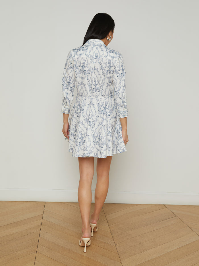 L'agence Robe Chemise En Popeline Meadow Vintage White Blue Scroll Toile