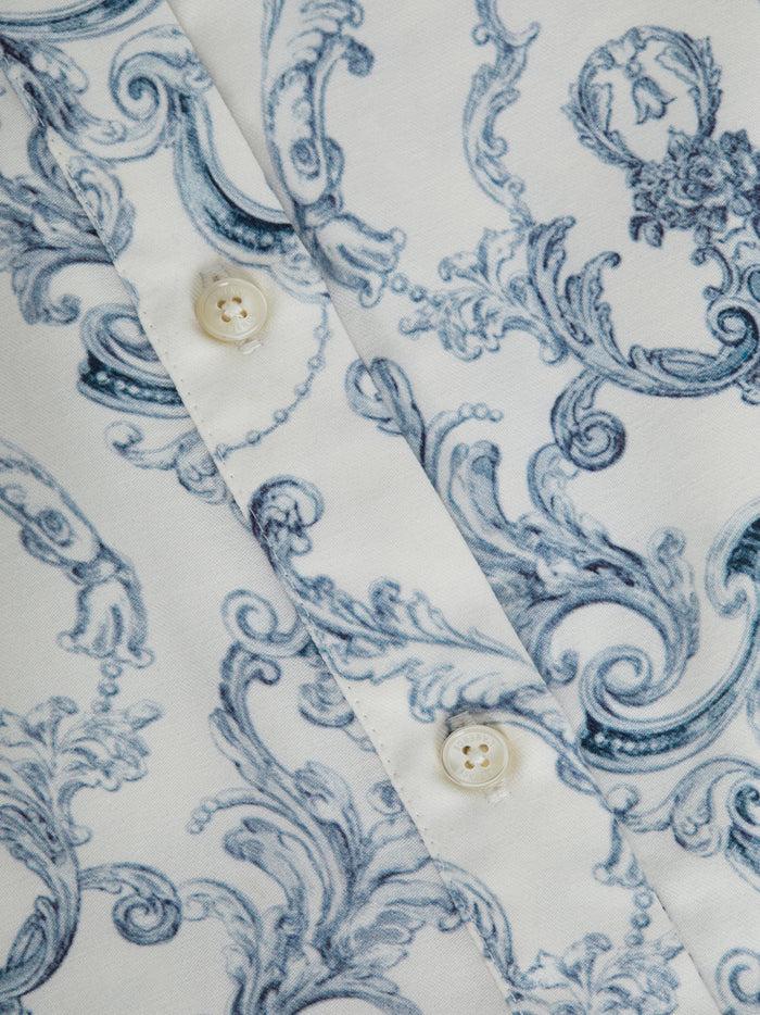 L'agence Robe Chemise En Popeline Meadow Vintage White Blue Scroll Toile