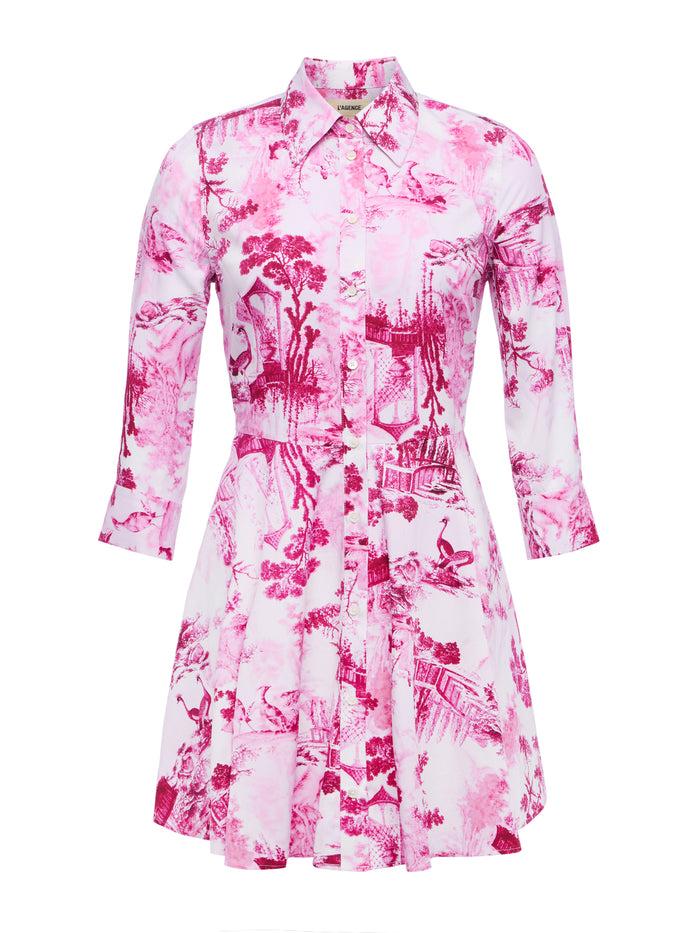 L'agence Robe Chemise En Popeline Meadow White/Pink Large Porcelain Toile