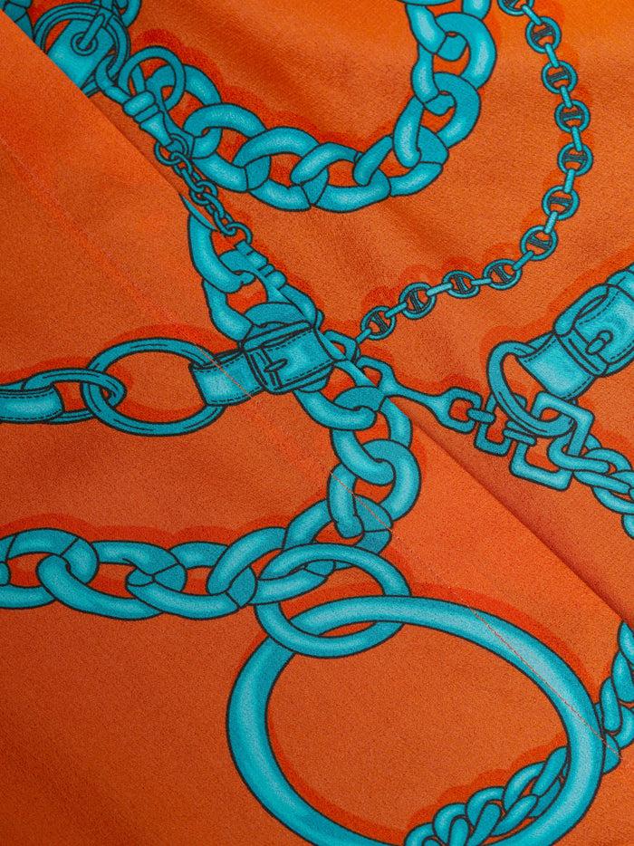 L'agence Robe Chemise En Soie Cameron Orange/Teal Buckle Chain