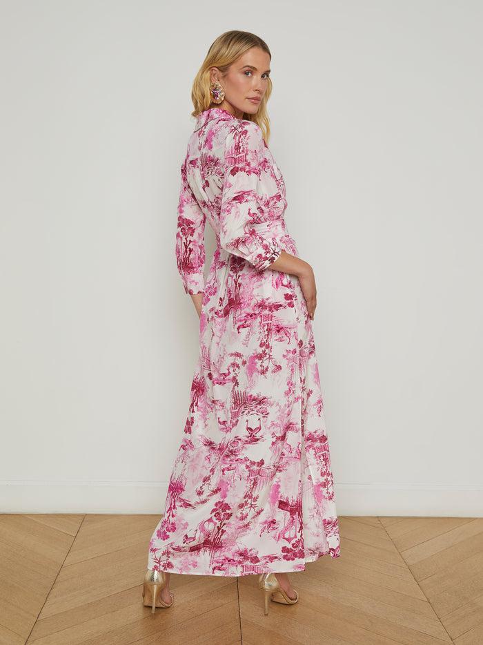L'agence Robe Chemise En Soie Cameron White/Pink Large Porcelain Toile