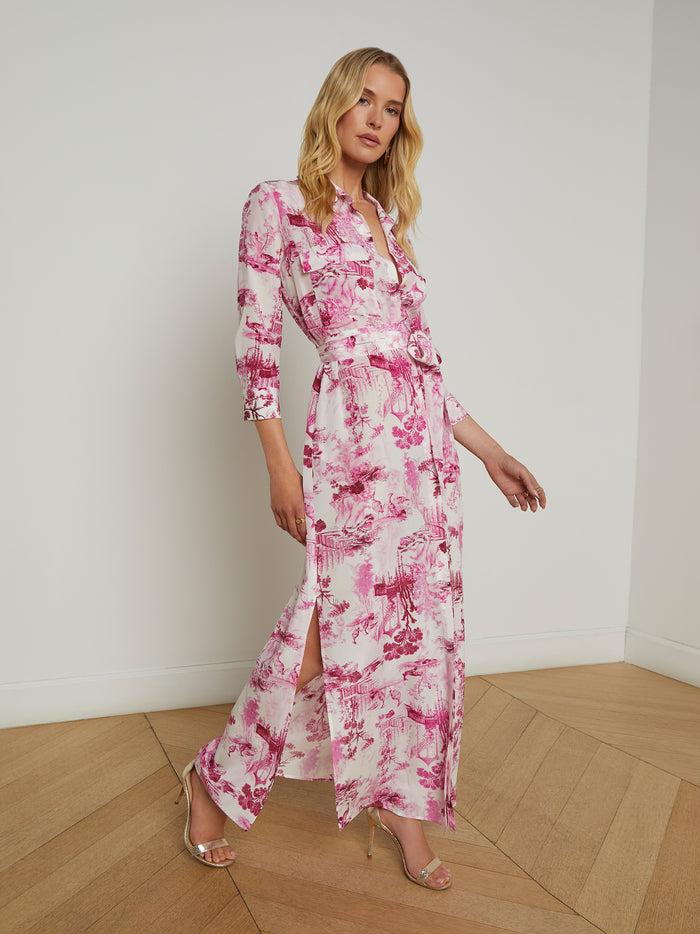 l'agence Robe chemise en soie Cameron White/Pink Large Porcelain Toile