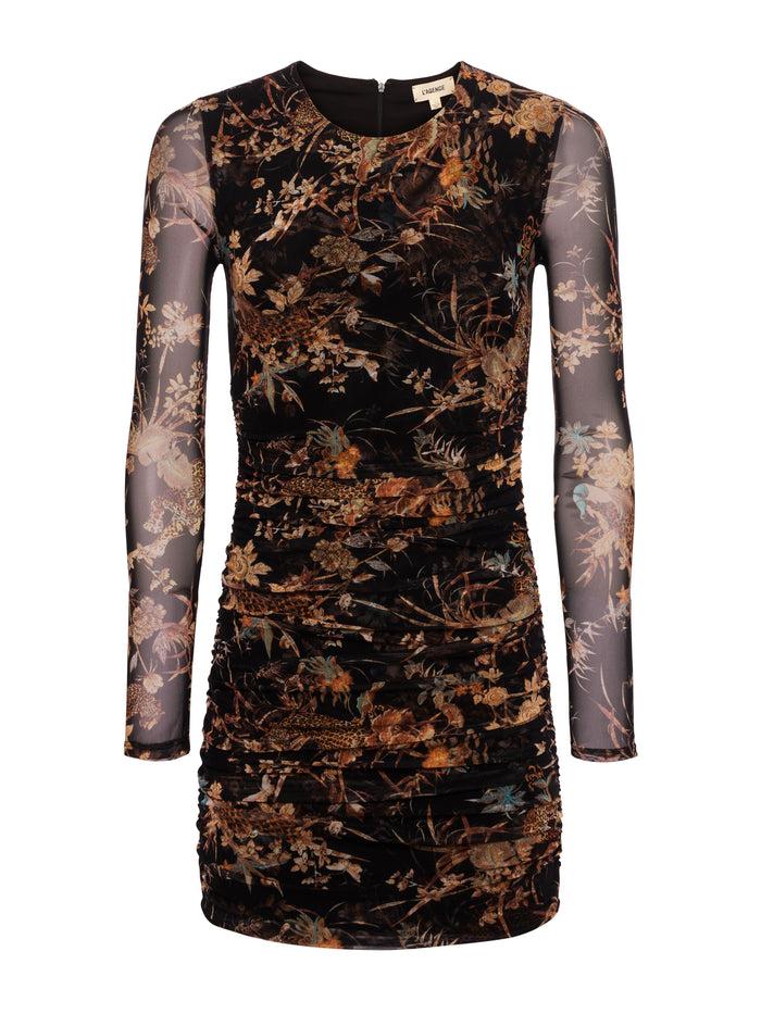 L'agence Robe Courte Avec Fronces Sunny Black Multi Tapestry Jungle Print